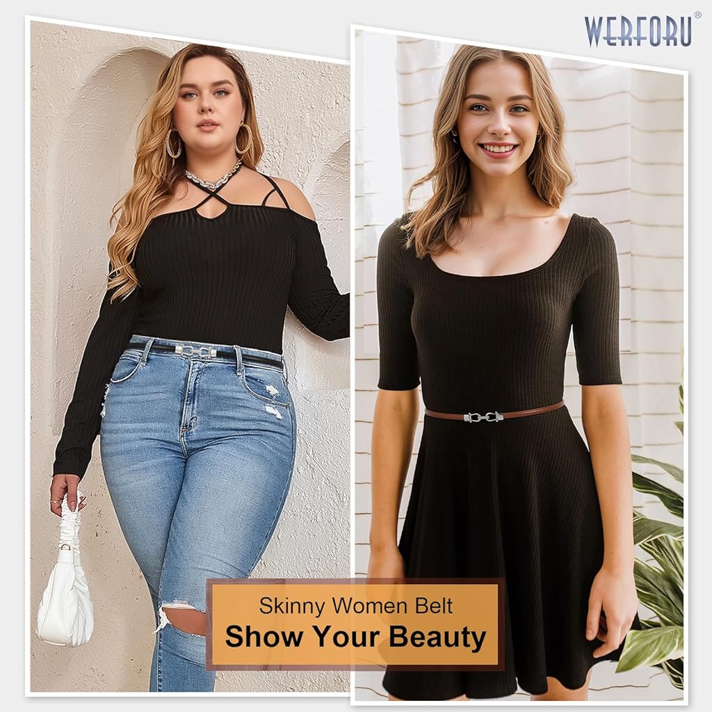 PALAY® 2pcs Women Classic Leather Belt With Square Gold Silver Buckle For Jeans Pants - Black & Brown PALAY® 2pcs Women Classic Leather Belt With Square Gold Silver Buckle For Jeans Pants - Black & Brown